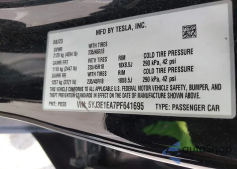 2023 Tesla Model 3 Rear-Wheel Drive from USA, damaged, VIN 5YJ3E1EA7PF641695